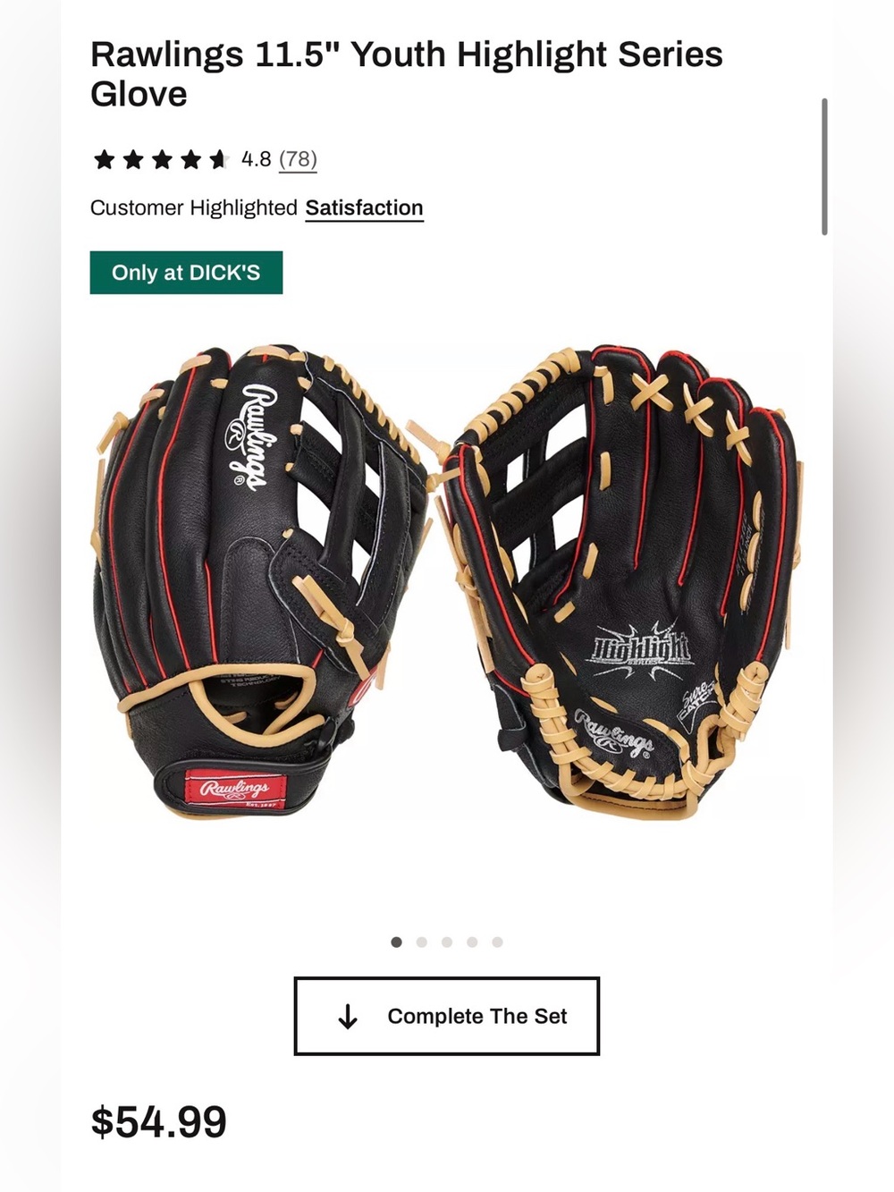 Rawlings 11.5” Youth Highlight series baseball glove mitt. NEW